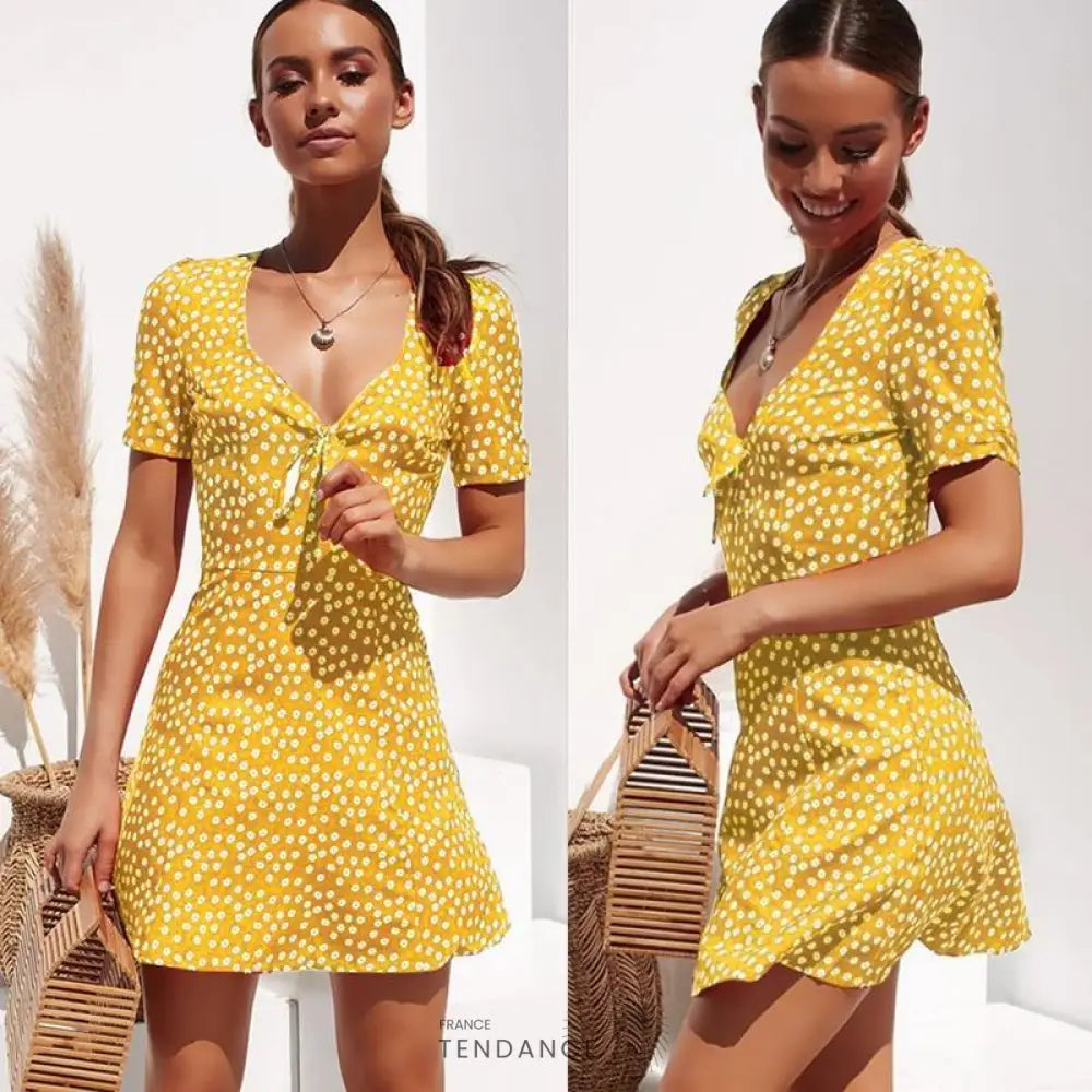 Robe Avec Imprimé Floral Et Nœud | France-Tendance