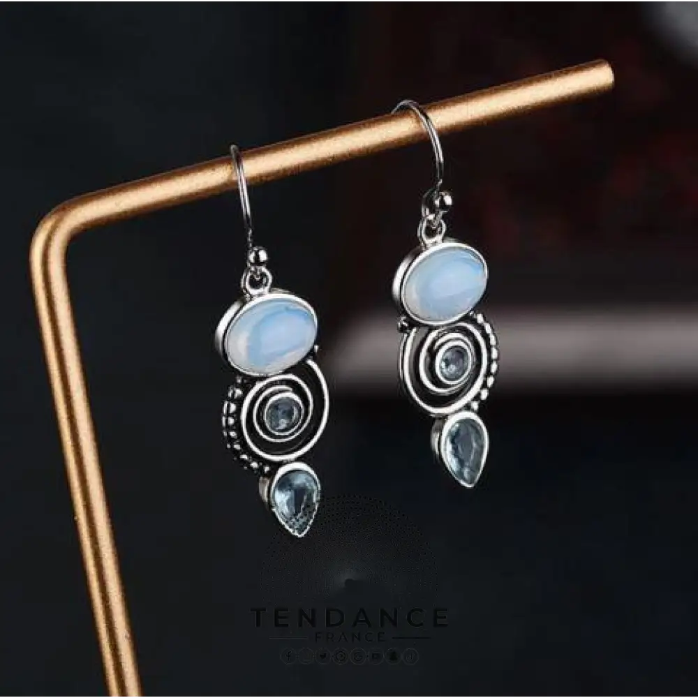 Boucles D’oreilles Pierre De Lune Bleu Océan |